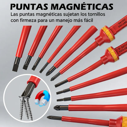 Juego de Destornilladores Aislados de 1000V para Trabajos Eléctricos Seguros