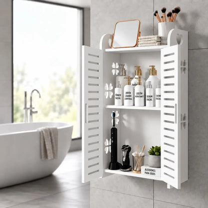Gabinete Organizador de Baño con Puertas y 3 Repisas para Pared o Mesón