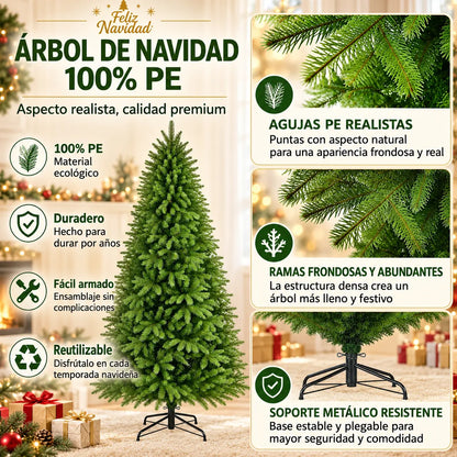 Árbol de Navidad Frondoso de 2.10 m con Ramas de Alta Densidad y Base Metálica Reforzada