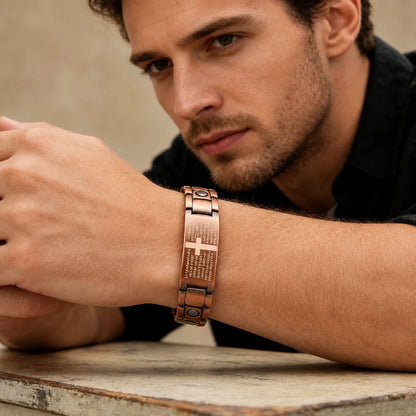 Pulsera de Cobre con Padre Nuestro Magnética que Favorece la Circulación y Vitalidad