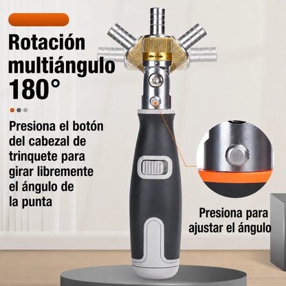 Destornillador de Trinquete 10 en 1 con Rotación Multiángulo 180°
