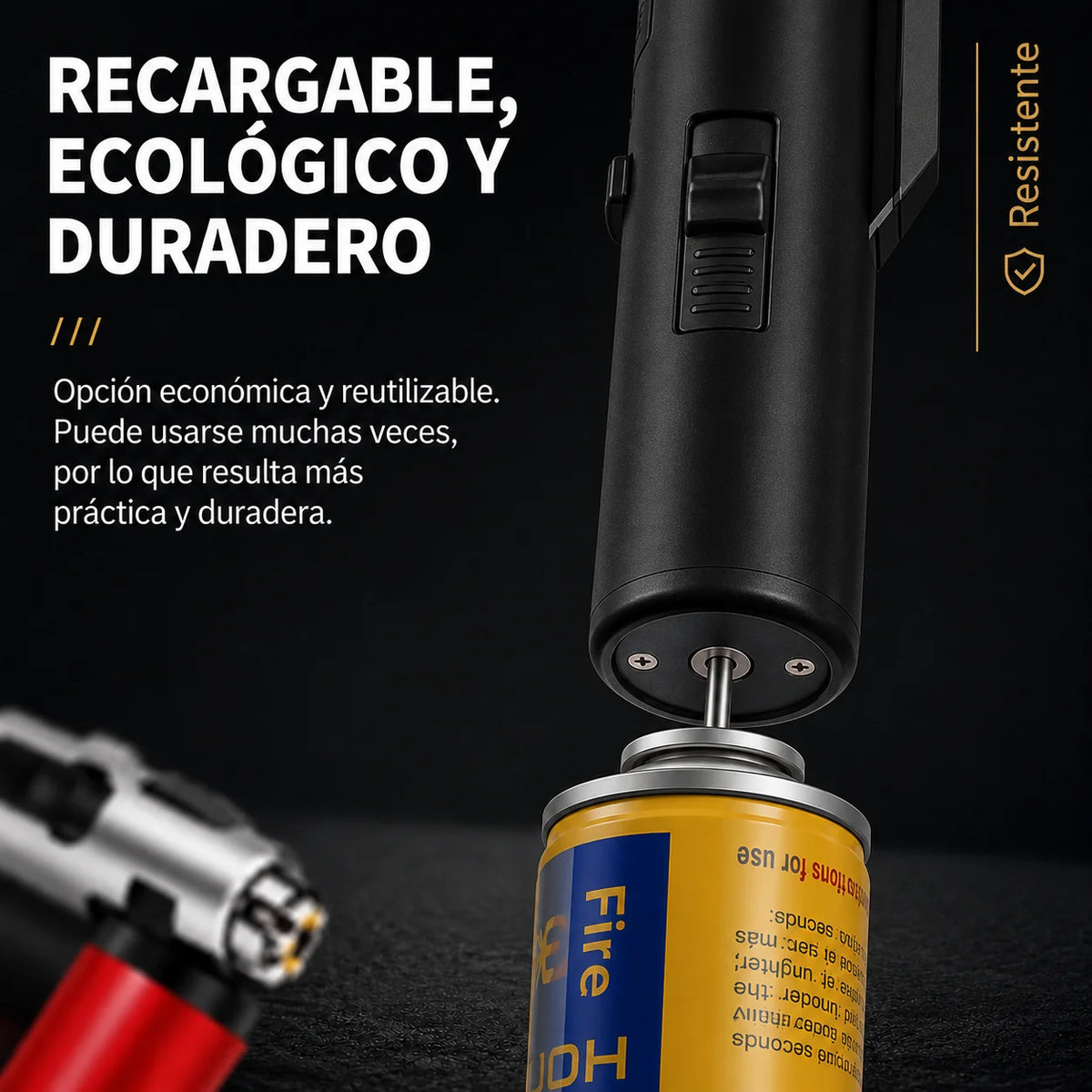 Soplete Metalico Ajustable y Recargable a Prueba de Viento