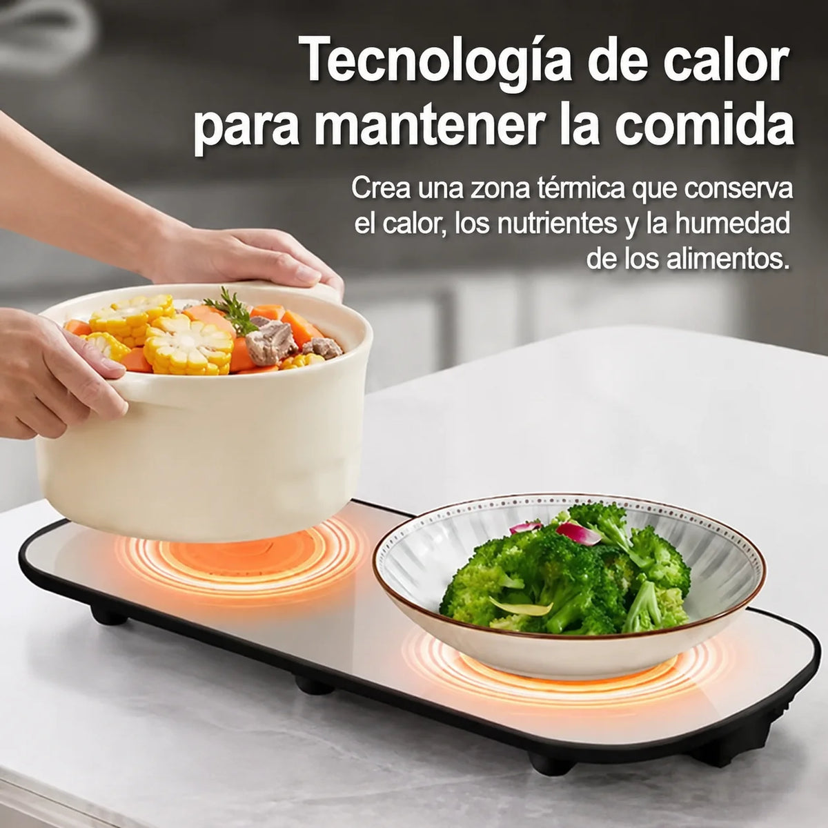 Bandeja eléctrica que mantiene tus alimentos calientes con temperatura ajustable