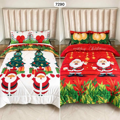 Edredón Doble Faz Navideño para Cama Doble con 2 Fundas de Almohada, Suave y Liviano