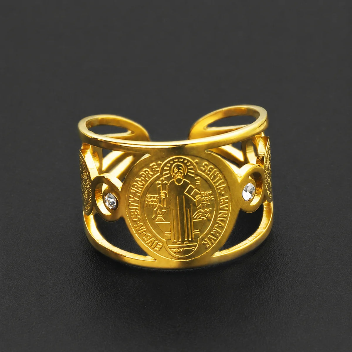2x1: Anillo Ajustable de San Benito en Acero Inoxidable