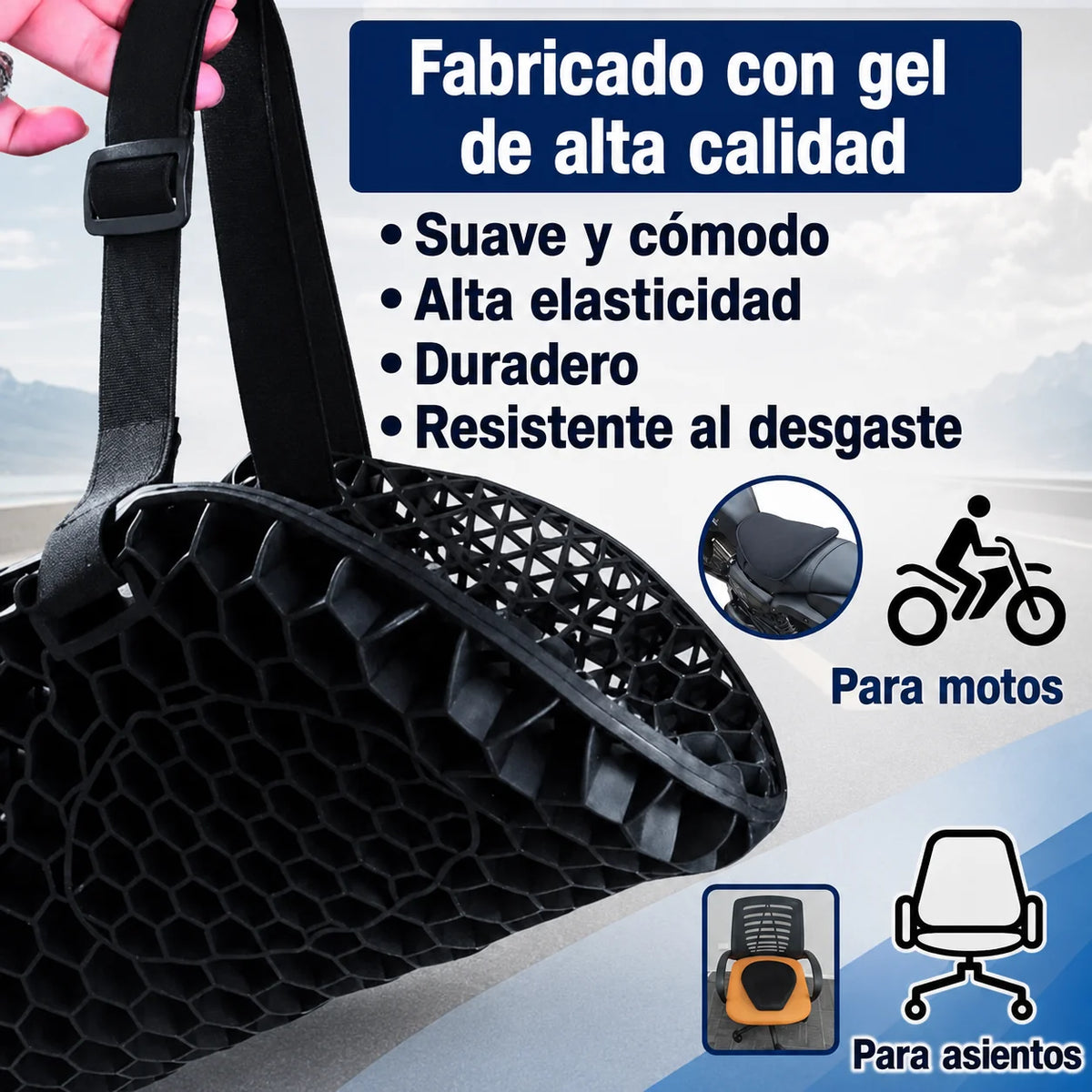 Cojín de Gel Siliconado para Moto que reduce presión y vibraciones para viajes más cómodos