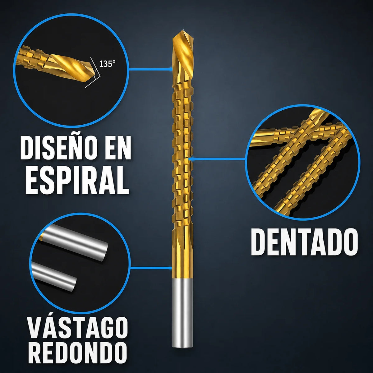Juego de Brocas 6 en 1 que Perfora, Ensancha y Corta con Máxima Precisión