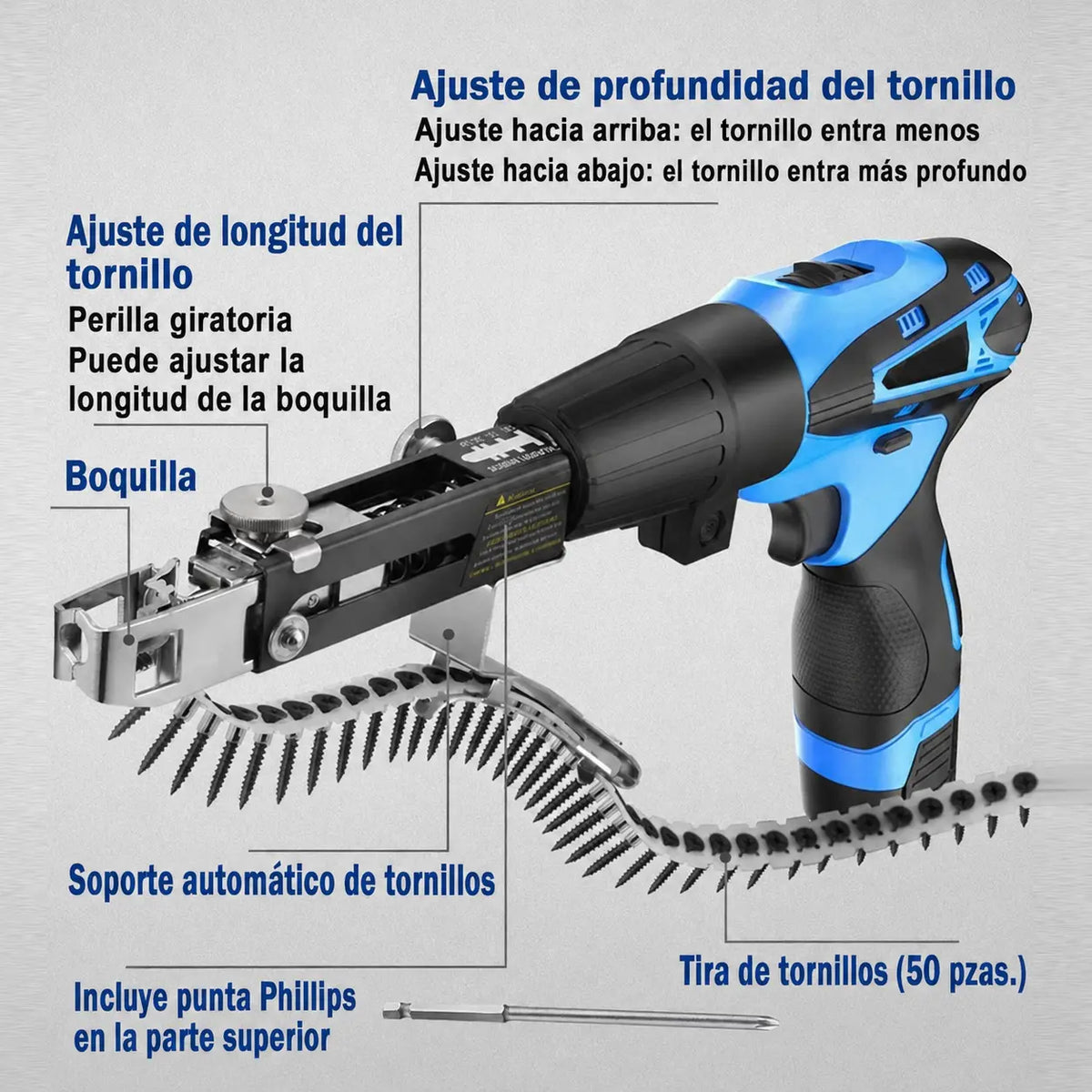 Adaptador automático para taladro con alimentación continua de tornillos