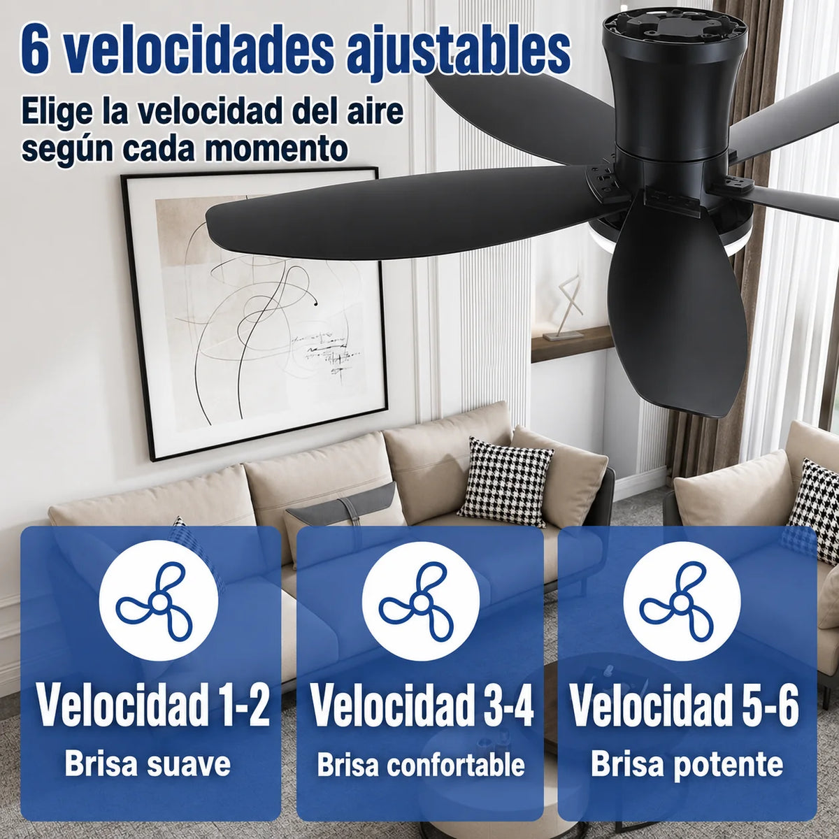Ventilador de Techo LED con Control Remoto de 52cm Diametro y Color Negro Mate