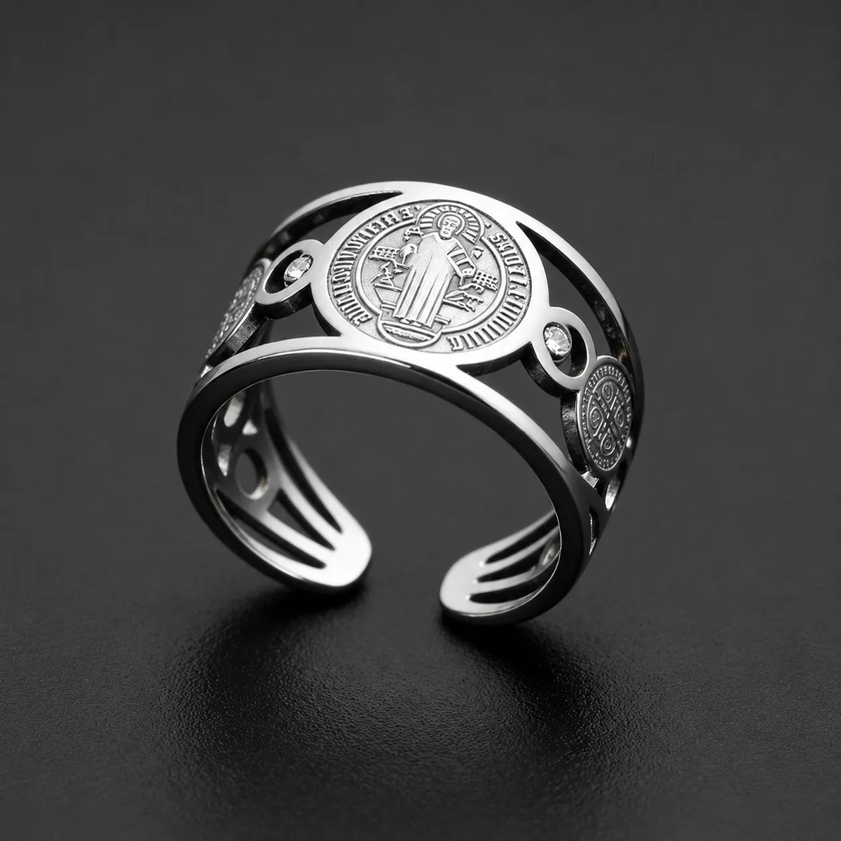2x1: Anillo Ajustable de San Benito en Acero Inoxidable
