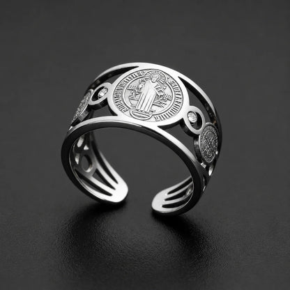 2x1: Anillo Ajustable de San Benito en Acero Inoxidable