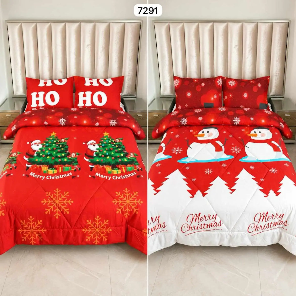 Edredón Doble Faz Navideño para Cama Doble con 2 Fundas de Almohada, Suave y Liviano