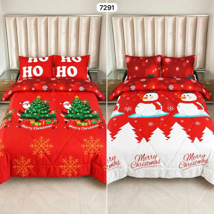 Edredón Doble Faz Navideño para Cama Doble con 2 Fundas de Almohada, Suave y Liviano