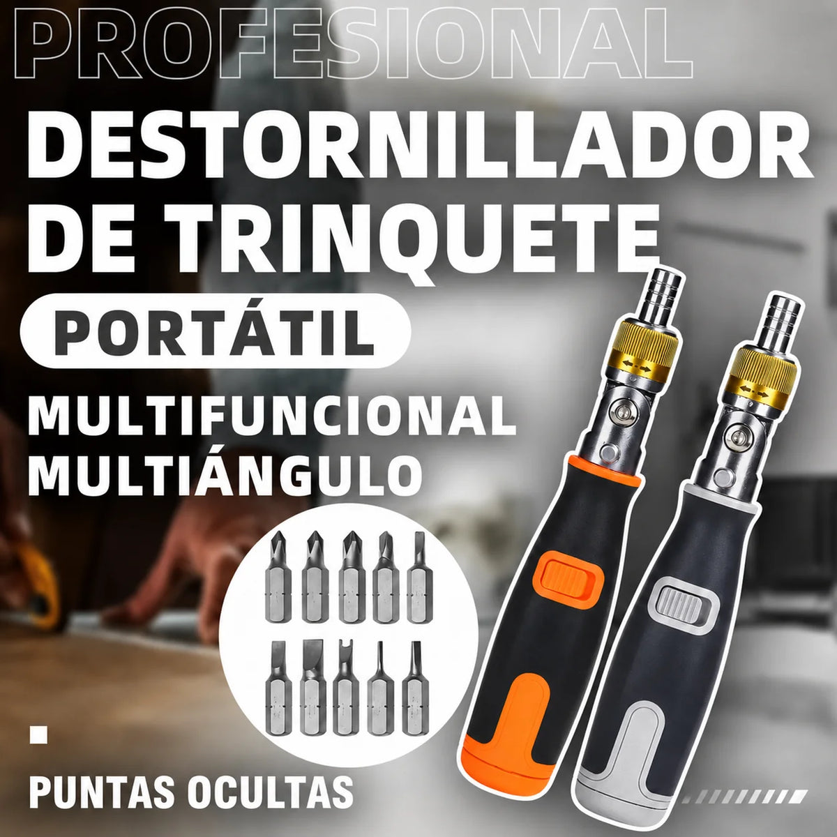 Destornillador de Trinquete 10 en 1 con Rotación Multiángulo 180°