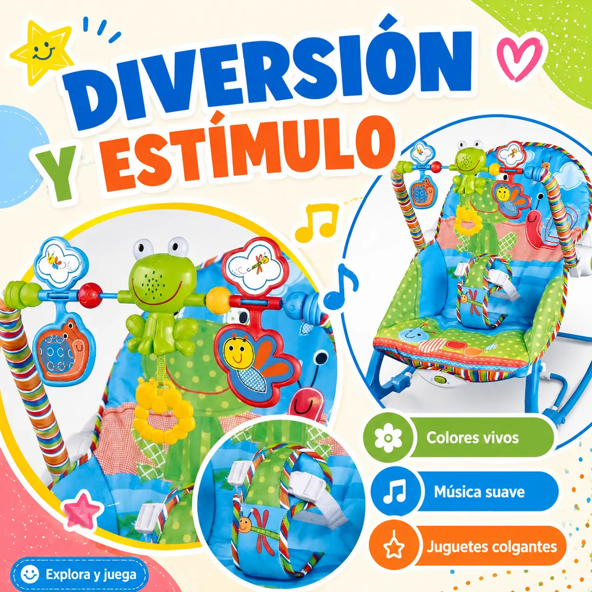 Silla mecedora musical que calma, entretiene y brinda comodidad al bebé