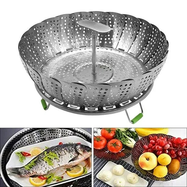 Cesta Vaporera Plegable de Acero Inoxidable para Cocinar al Vapor Sano y Práctico