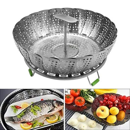 Cesta Vaporera Plegable de Acero Inoxidable para Cocinar al Vapor Sano y Práctico