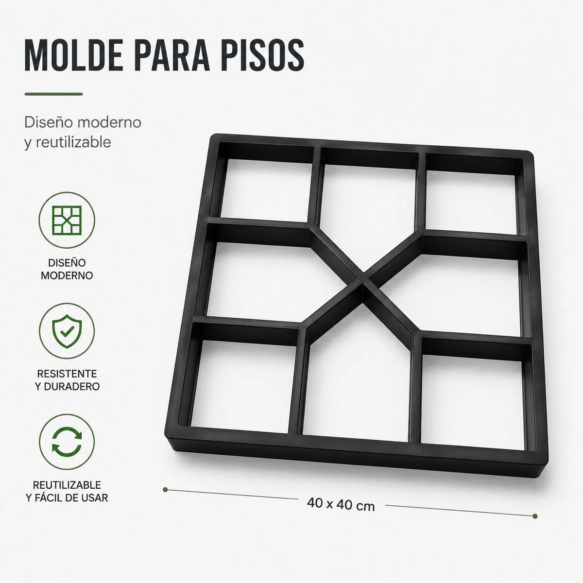 Molde Reutilizable de 40x40 cm para Pisos y Senderos de Concreto con Diseño Moderno