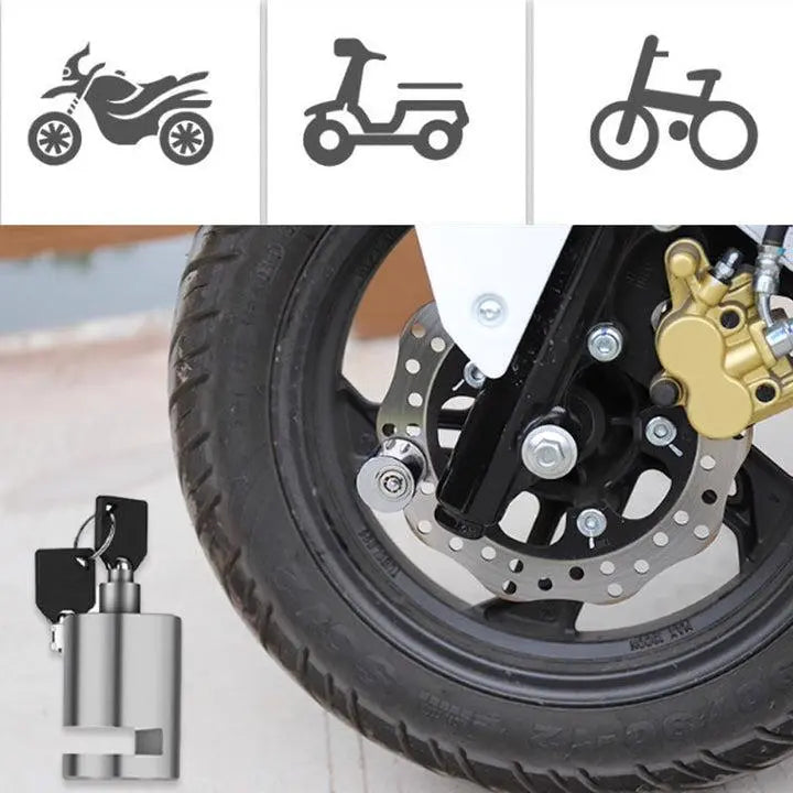 PAGA 1 LLEVA 2: Bloqueo Antirrobo para Moto y Bicicleta con Sistema de Freno de Disco