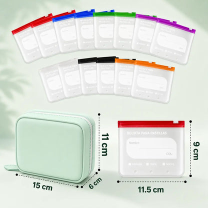 Organizador Impermeable de Bolsas para Pastillas y Suplementos, Ideal para Llevar tus Dosis Diarias Siempre Ordenadas.