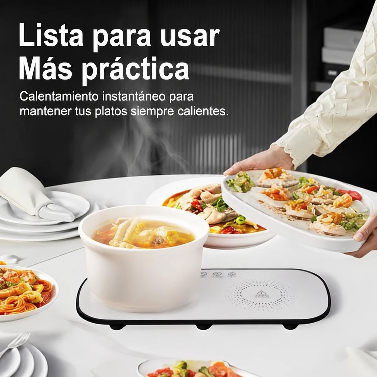 Bandeja eléctrica que mantiene tus alimentos calientes con temperatura ajustable