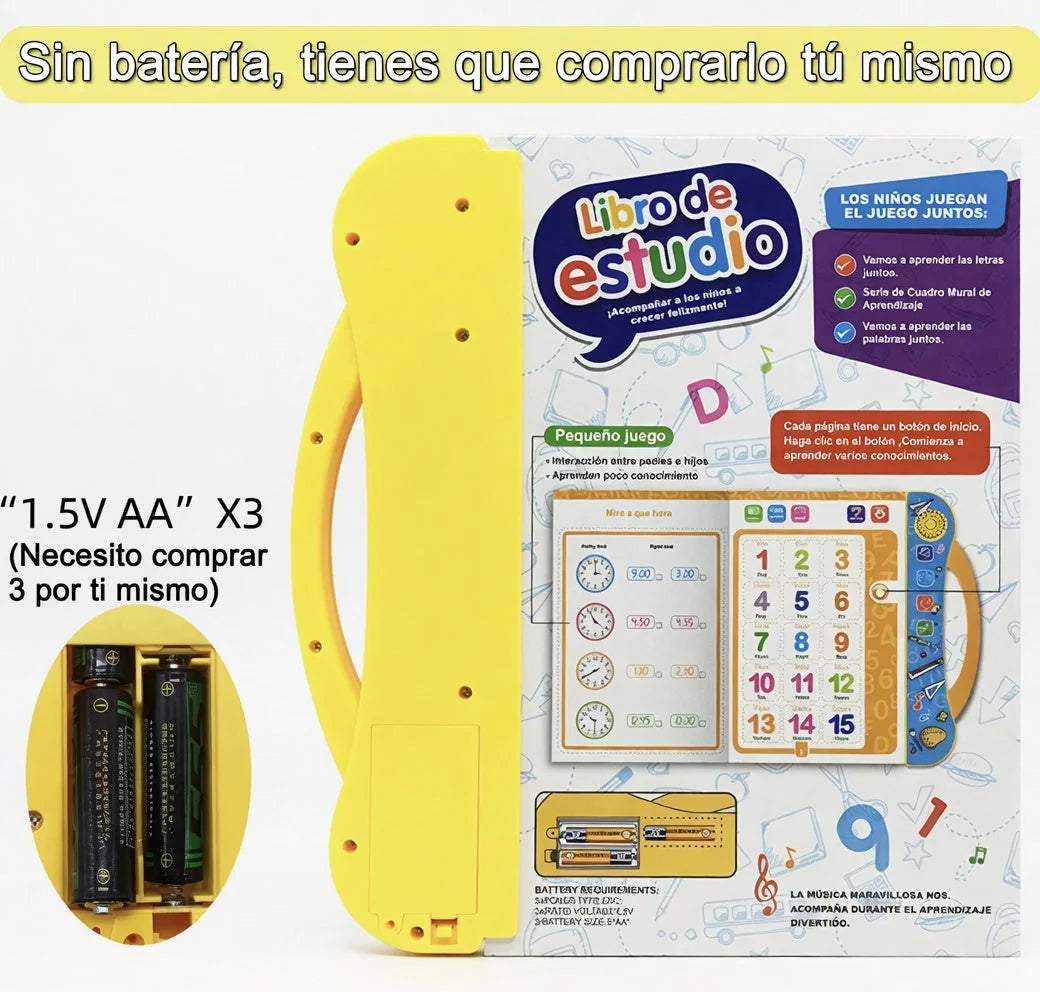 Libro Interactivo con Botones de Sonido para que los Niños Aprendan Letras, Números y Animales en Ingles y Español