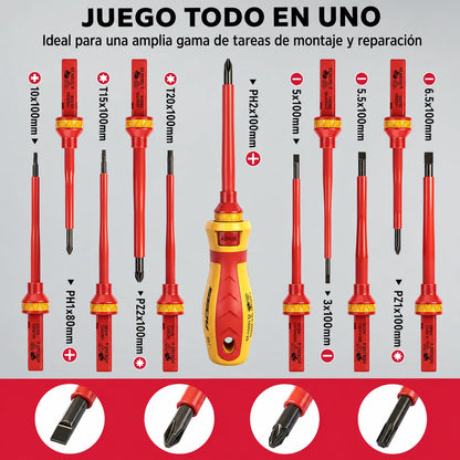 Juego de Destornilladores Aislados de 1000V para Trabajos Eléctricos Seguros