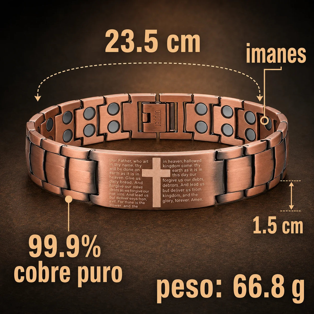 Pulsera de Cobre con Padre Nuestro Magnética que Favorece la Circulación y Vitalidad