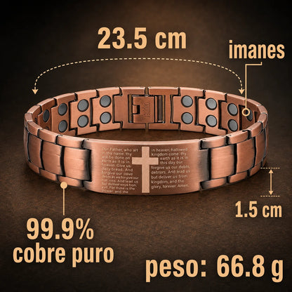 Pulsera de Cobre con Padre Nuestro Magnética que Favorece la Circulación y Vitalidad