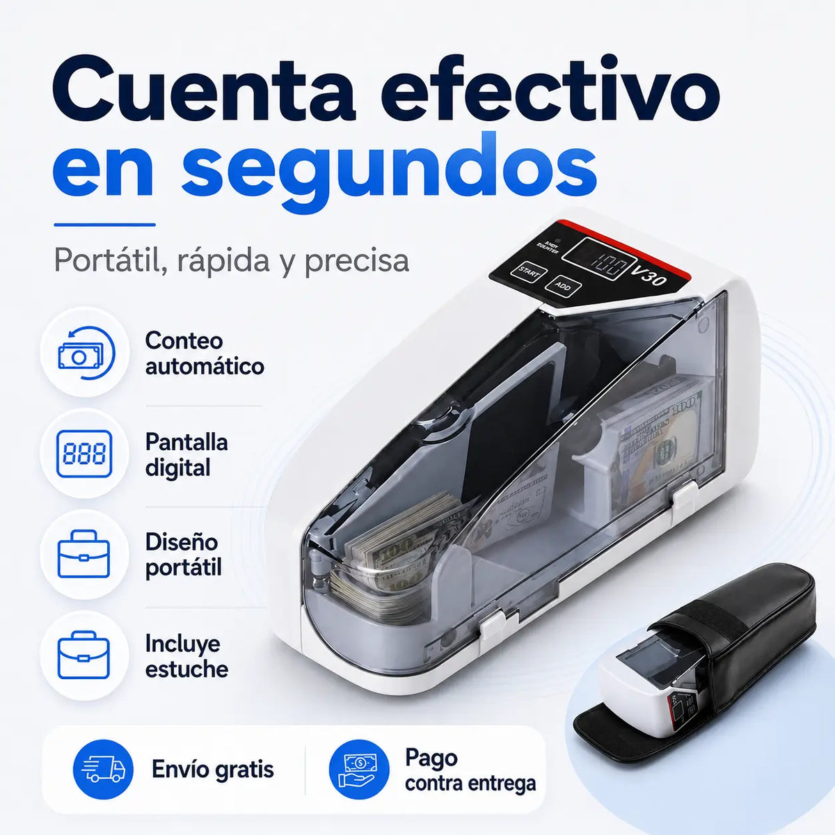 Mini contadora portátil para contar billetes con rapidez y precisión