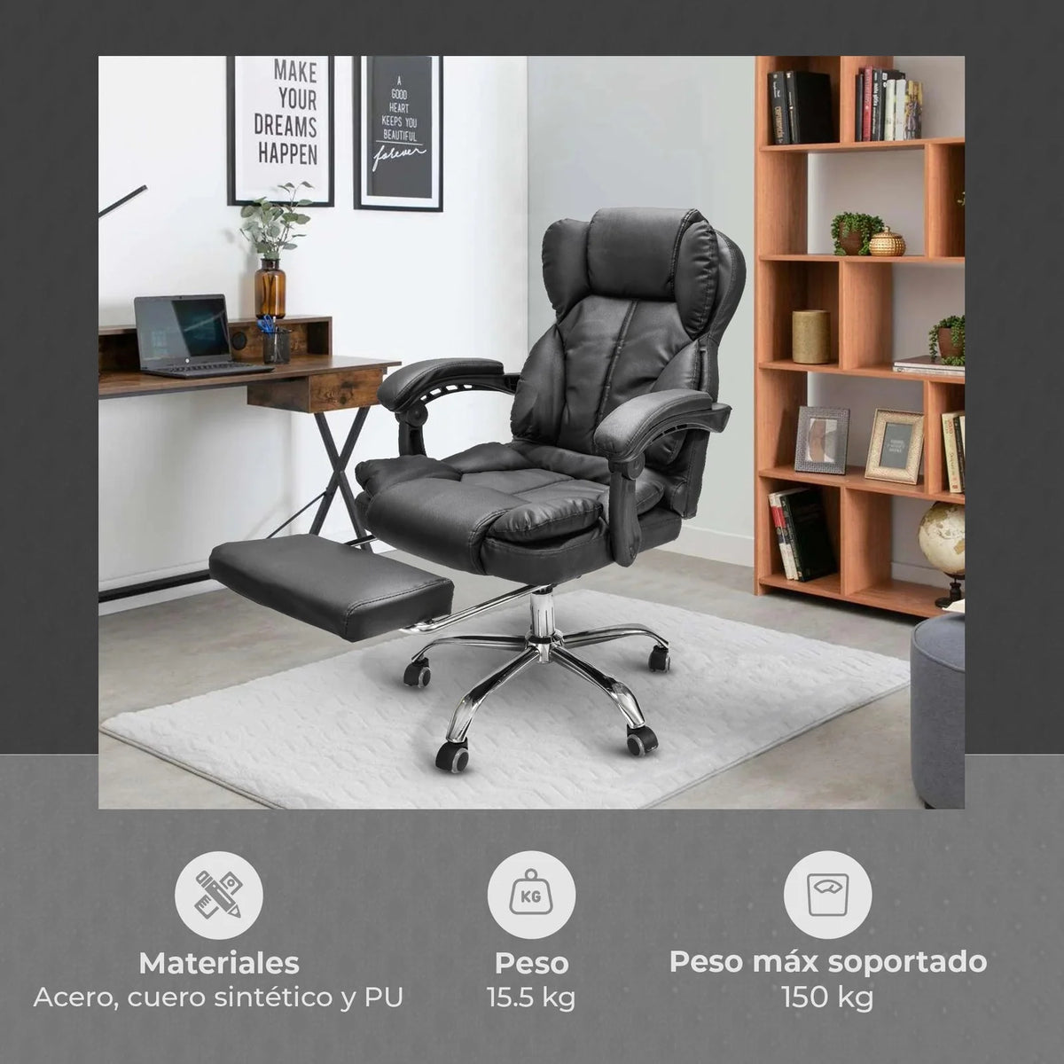 Silla Ejecutiva Reclinable con Reposapiés y Acolchado Premium para Horas sin Dolor de Espalda