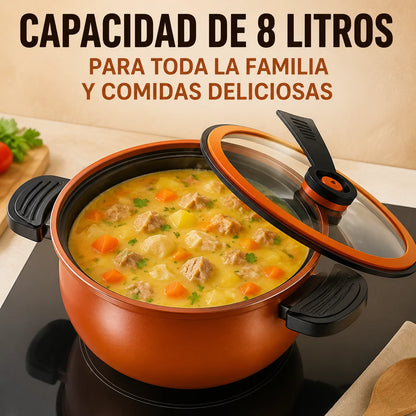 Olla Semipresión Antiadherente de 8 Litros para Cocción Rápida y Uniforme.