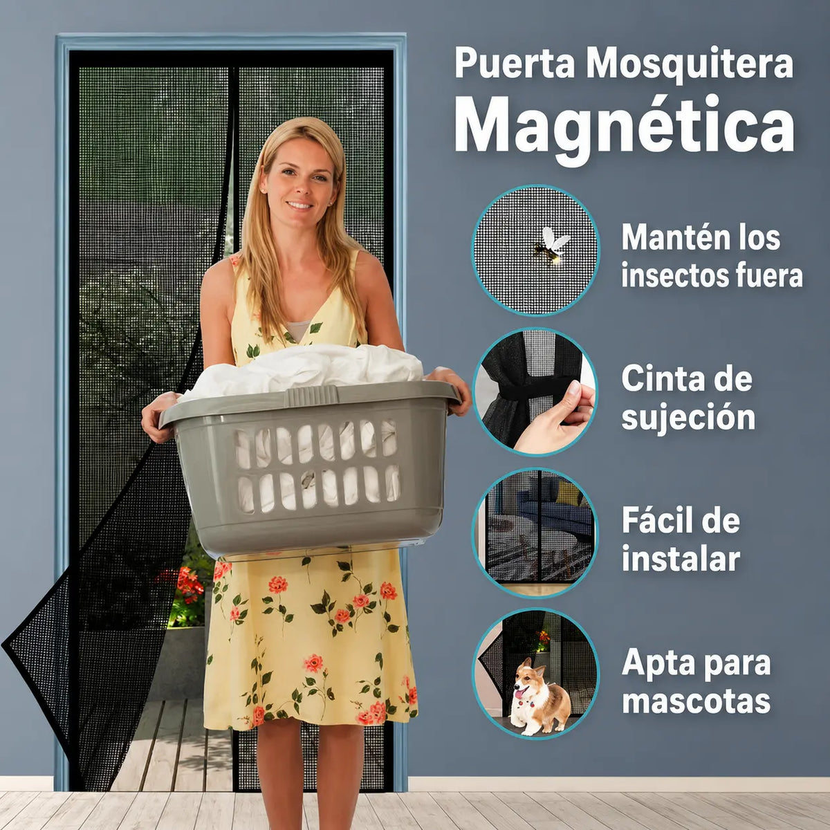Cortina Magnética 210×100 cm con cierre automático que mantiene fuera los insectos y deja pasar el aire