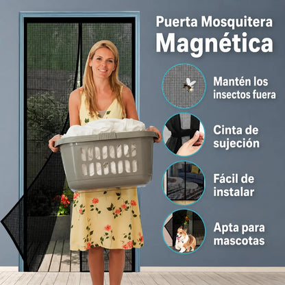 Cortina Magnética 210×100 cm con cierre automático que mantiene fuera los insectos y deja pasar el aire