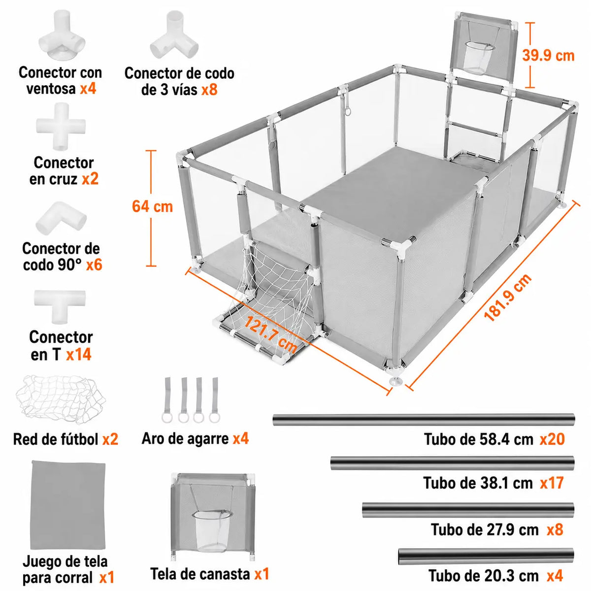 Parque infantil seguro para bebés con amplio espacio de juego y protección total de 190x130x64cm
