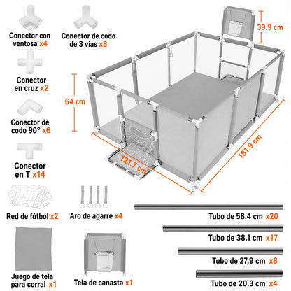 Parque infantil seguro para bebés con amplio espacio de juego y protección total de 190x130x64cm
