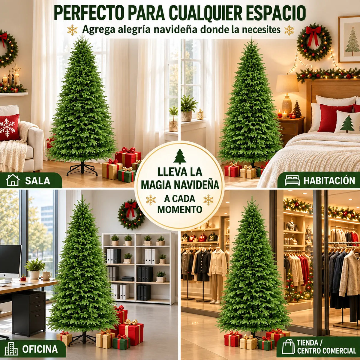 Árbol de Navidad Frondoso de 2.10 m con Ramas de Alta Densidad y Base Metálica Reforzada
