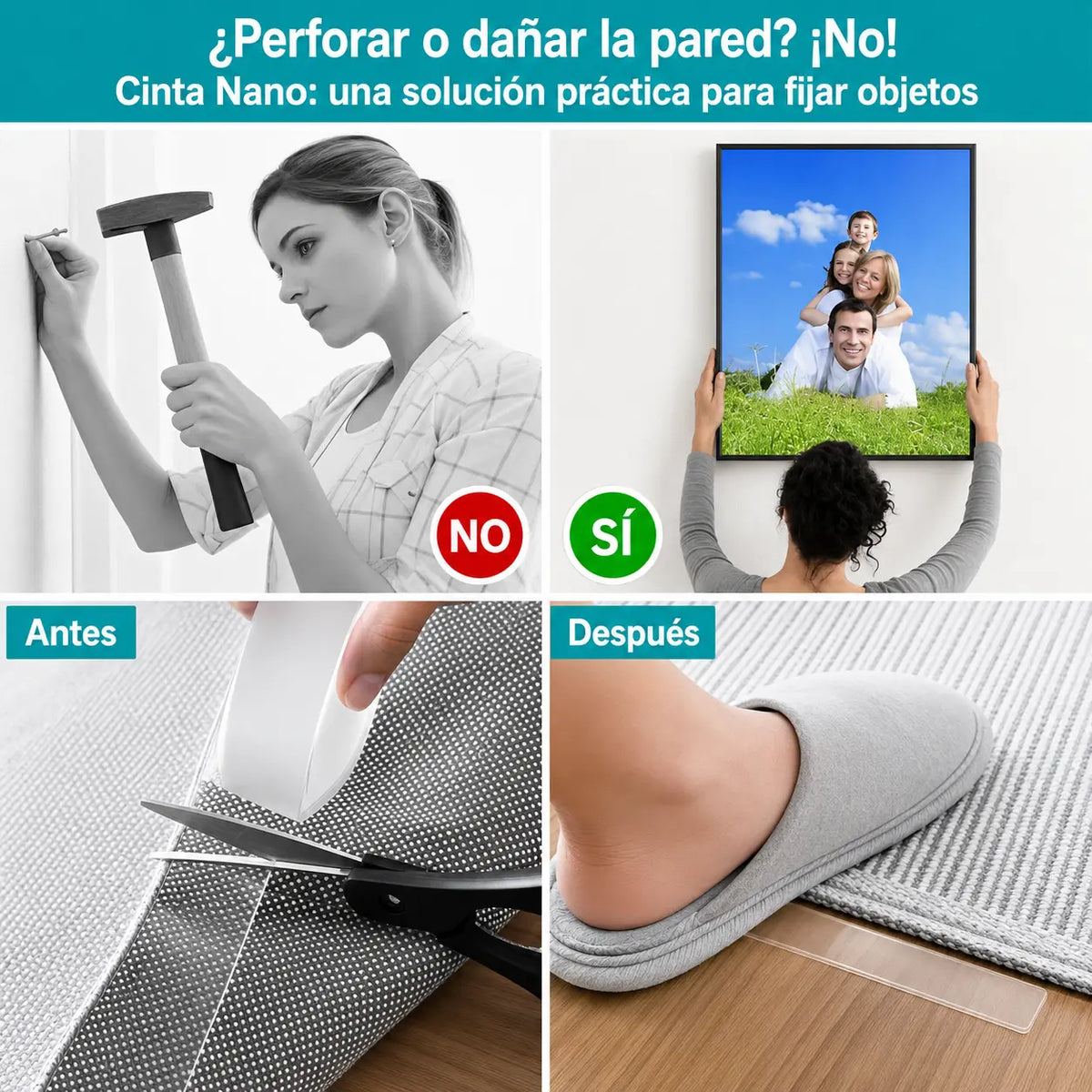 PAGA 1 LLEVA 2: Cinta Doble Faz Transparente de Gel, Lavable y Reutilizable que Fija Objetos con Máxima Adherencia sin Perforar Paredes ni Dejar Residuos