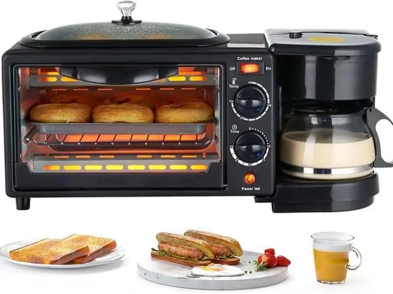 Horno 3 en 1 que Hornea, Prepara Café y Simplifica tus Desayunos.