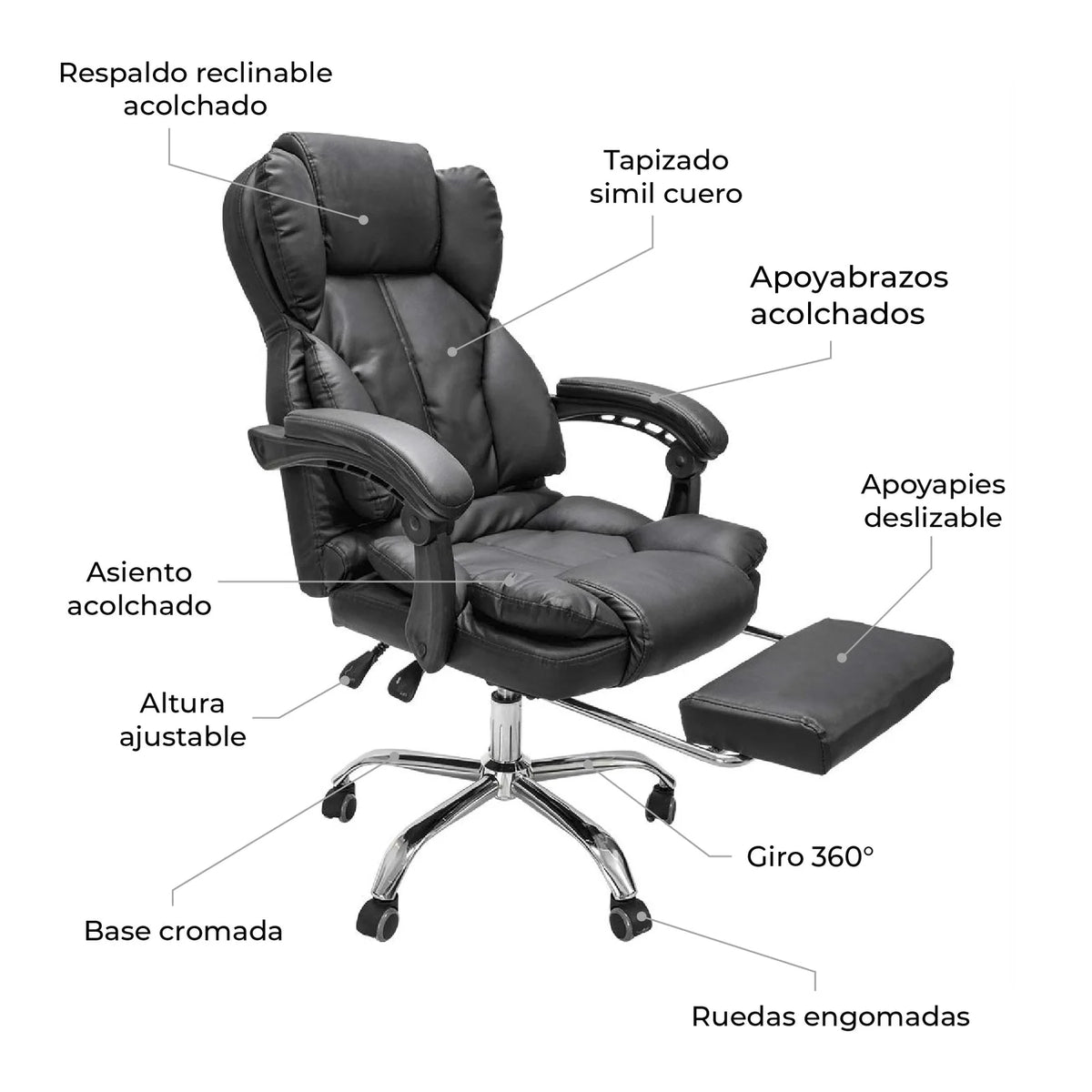 Silla Ejecutiva Reclinable con Reposapiés y Acolchado Premium para Horas sin Dolor de Espalda