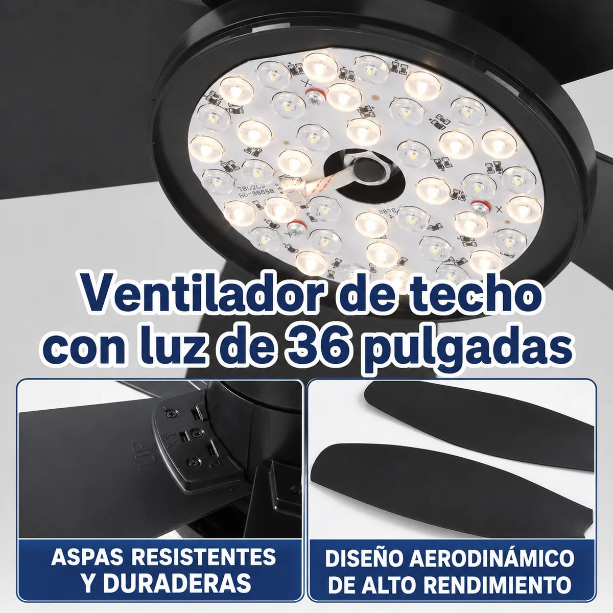 Ventilador de Techo LED con Control Remoto de 52cm Diametro y Color Negro Mate