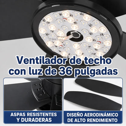 Ventilador de Techo LED con Control Remoto de 52cm Diametro y Color Negro Mate
