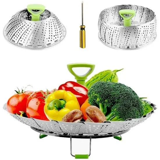 Cesta Vaporera Plegable de Acero Inoxidable para Cocinar al Vapor Sano y Práctico