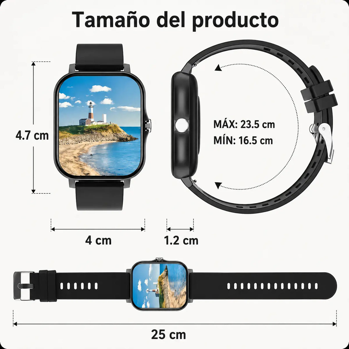 Smartwatch impermeable con llamadas Bluetooth, monitoreo inteligente y más funciones avanzadas