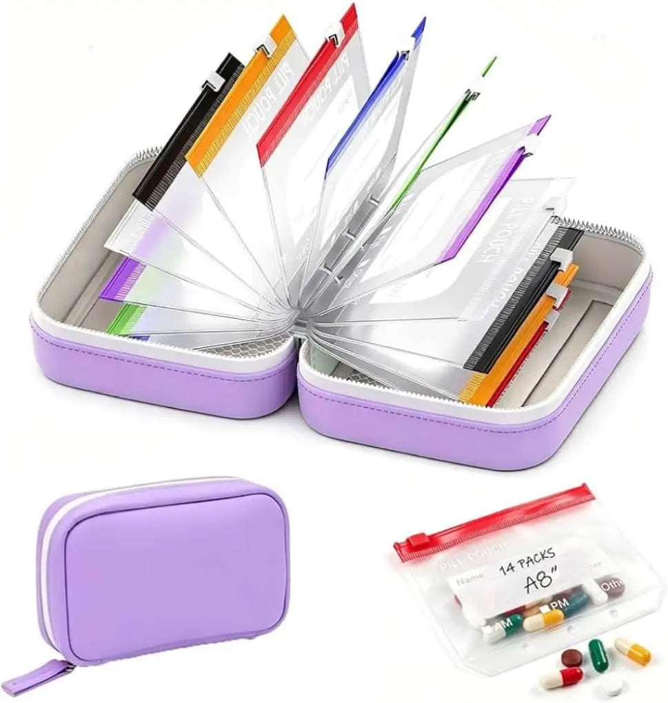 Organizador Impermeable de Bolsas para Pastillas y Suplementos, Ideal para Llevar tus Dosis Diarias Siempre Ordenadas.