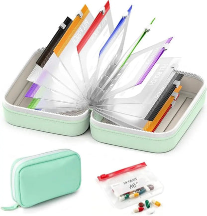 Organizador Impermeable de Bolsas para Pastillas y Suplementos, Ideal para Llevar tus Dosis Diarias Siempre Ordenadas.