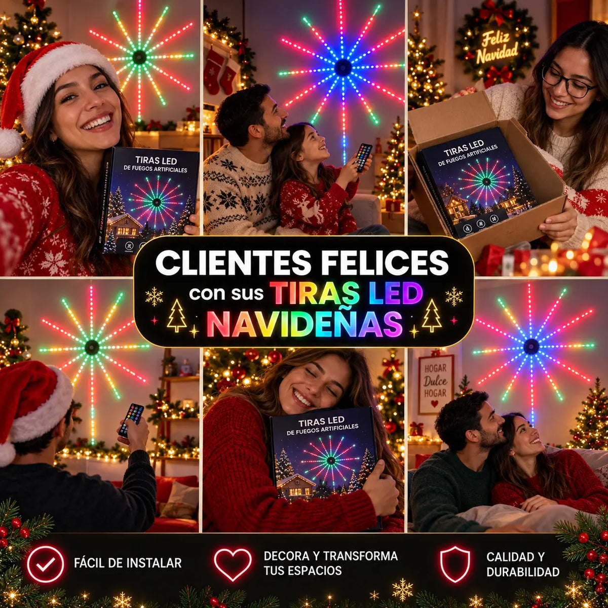 Luces LED de Fuegos Artificiales RGB con Control Remoto, App Bluetooth y Sincronización con Música