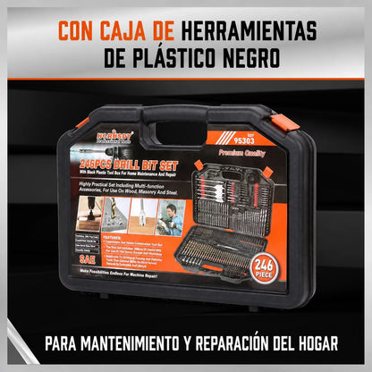Juego Profesional de 246 Brocas: Puntas para Madera, Metal, Concreto de Alta Precisión