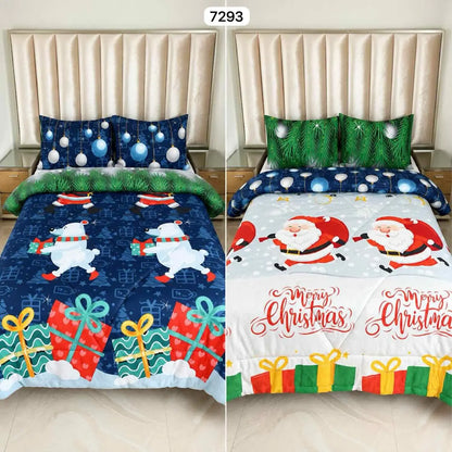 Edredón Doble Faz Navideño para Cama Doble con 2 Fundas de Almohada, Suave y Liviano