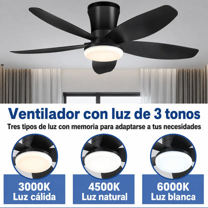 Ventilador de Techo LED con Control Remoto de 52cm Diametro y Color Negro Mate